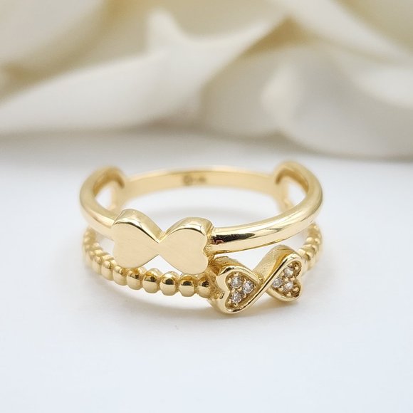 Solid 14k Gold Double Band Bow Ring - Real 14k Gold